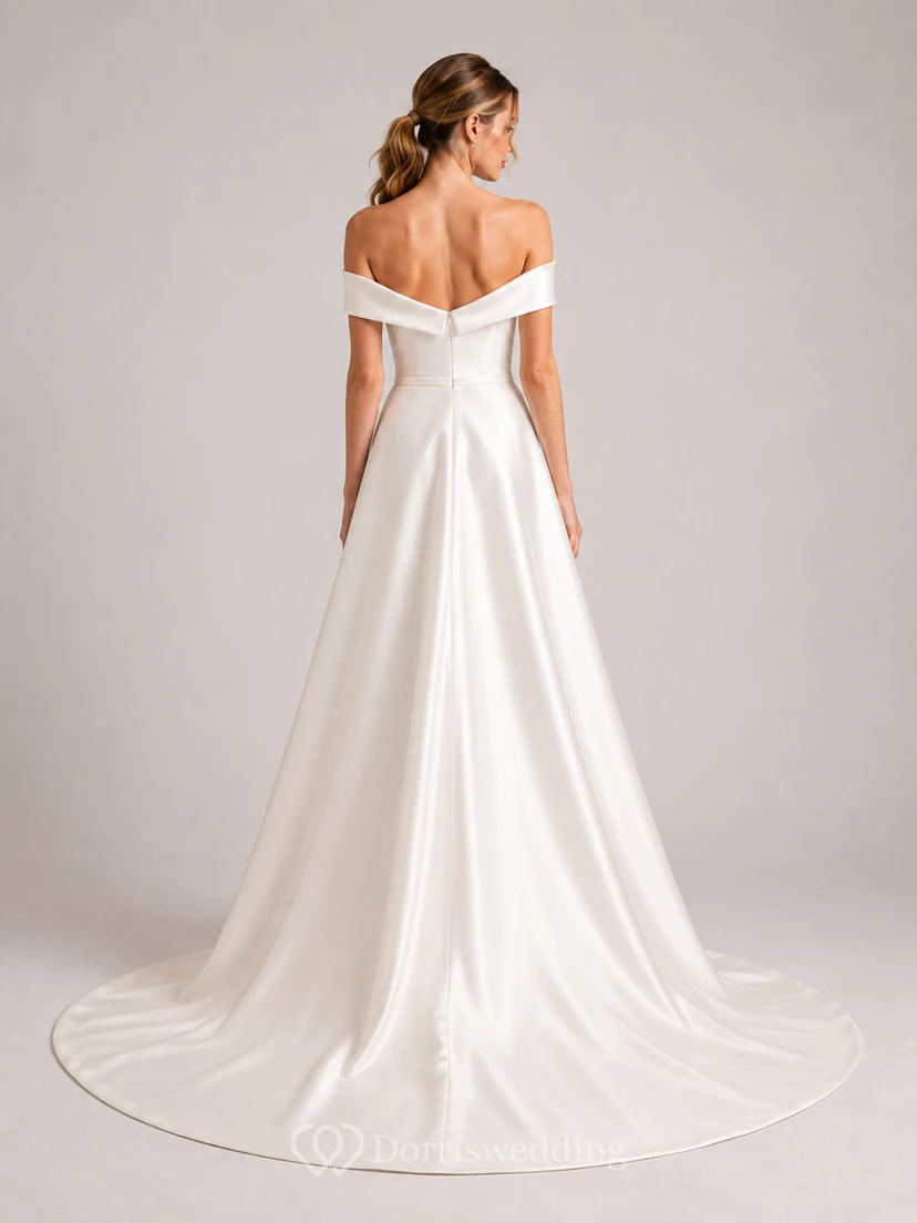 Schlichtes Brautkleid aus Satin mit Spaghettiträgern und A-Linien-Schnitt view 2
