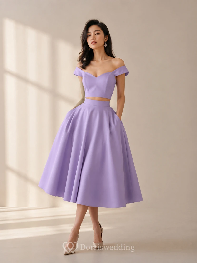 Vestido de satén de dos piezas con tirantes descubiertos hasta la rodilla view 6