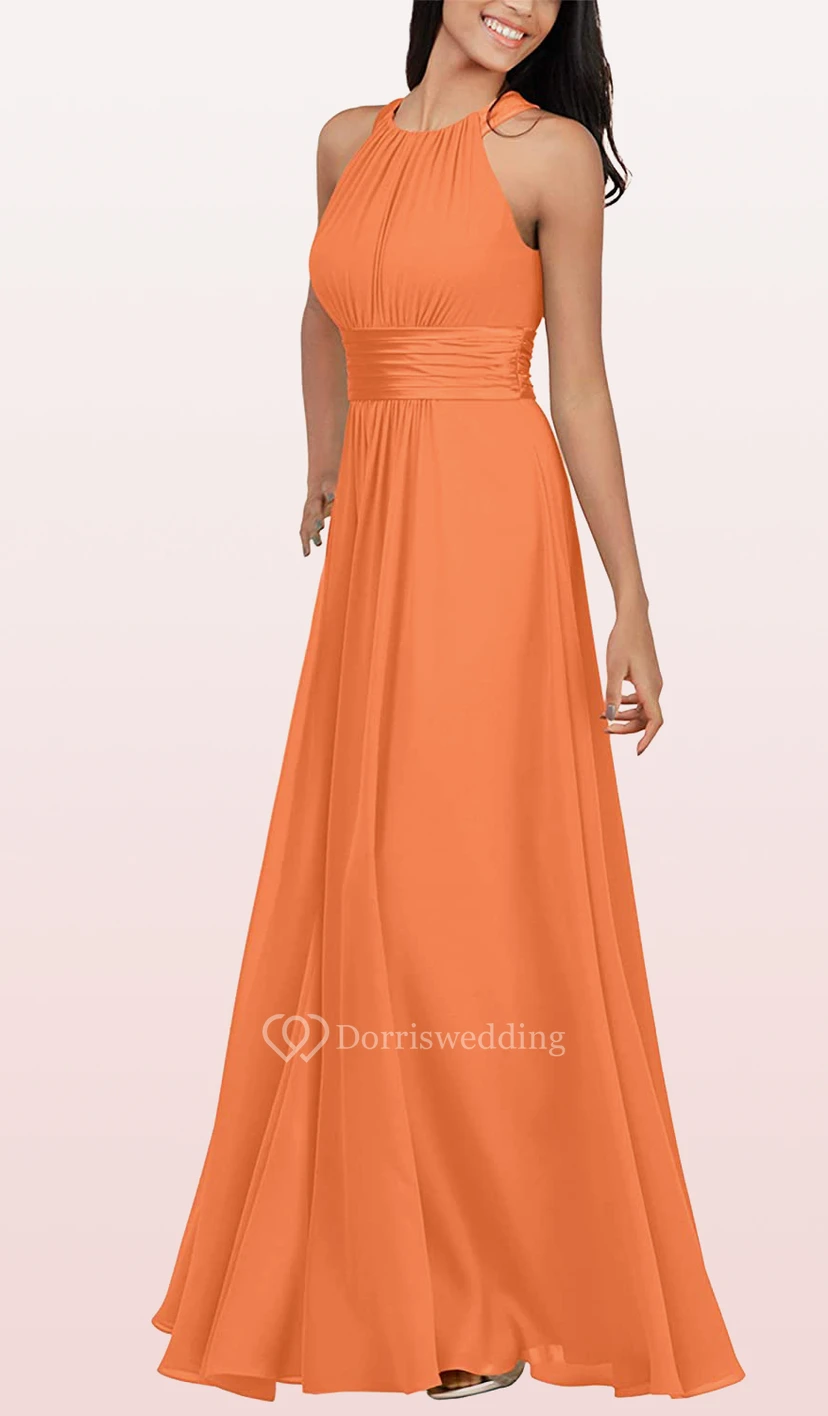 Halter A Line Sleeveless Ankle-length Chiffon Bridesmaid Dress With Ruching view 13