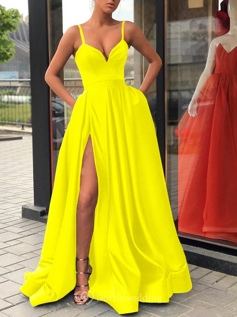 Spaghetti Satin Black Empire A-line Solid Prom Dress view 23