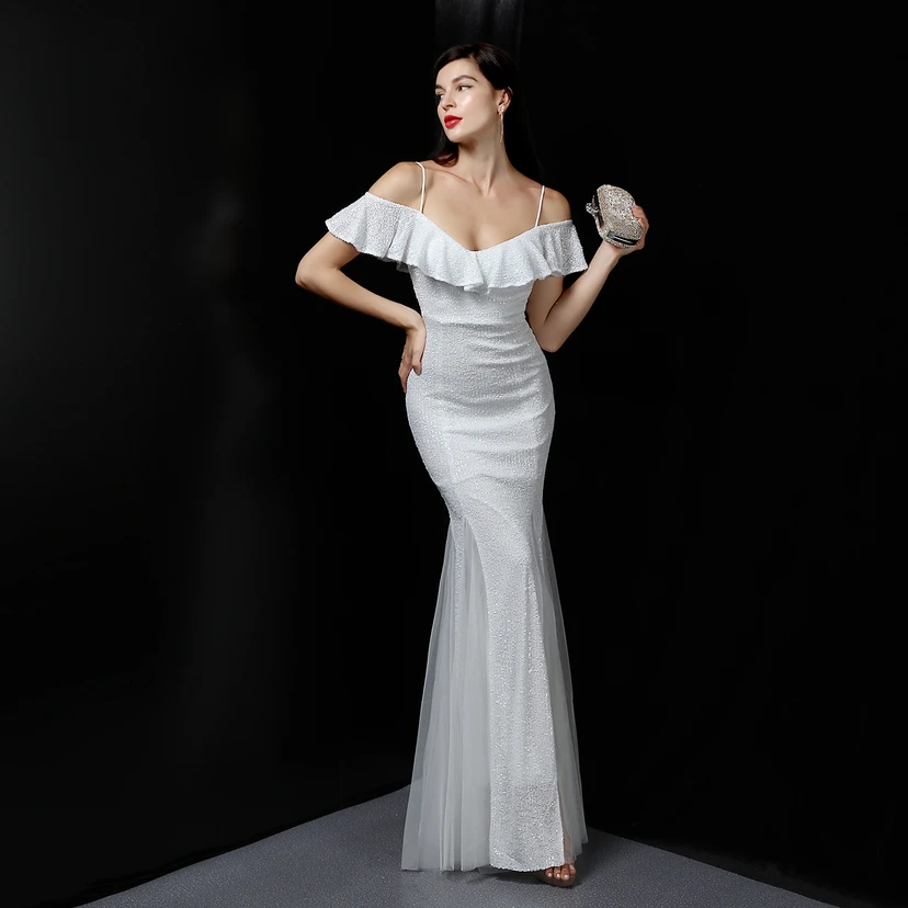 Robe de soirée élégante à franges et sequins en fil de polyester, style sirène, idéale pour un banquet ou une occasion spéciale automne. view 4