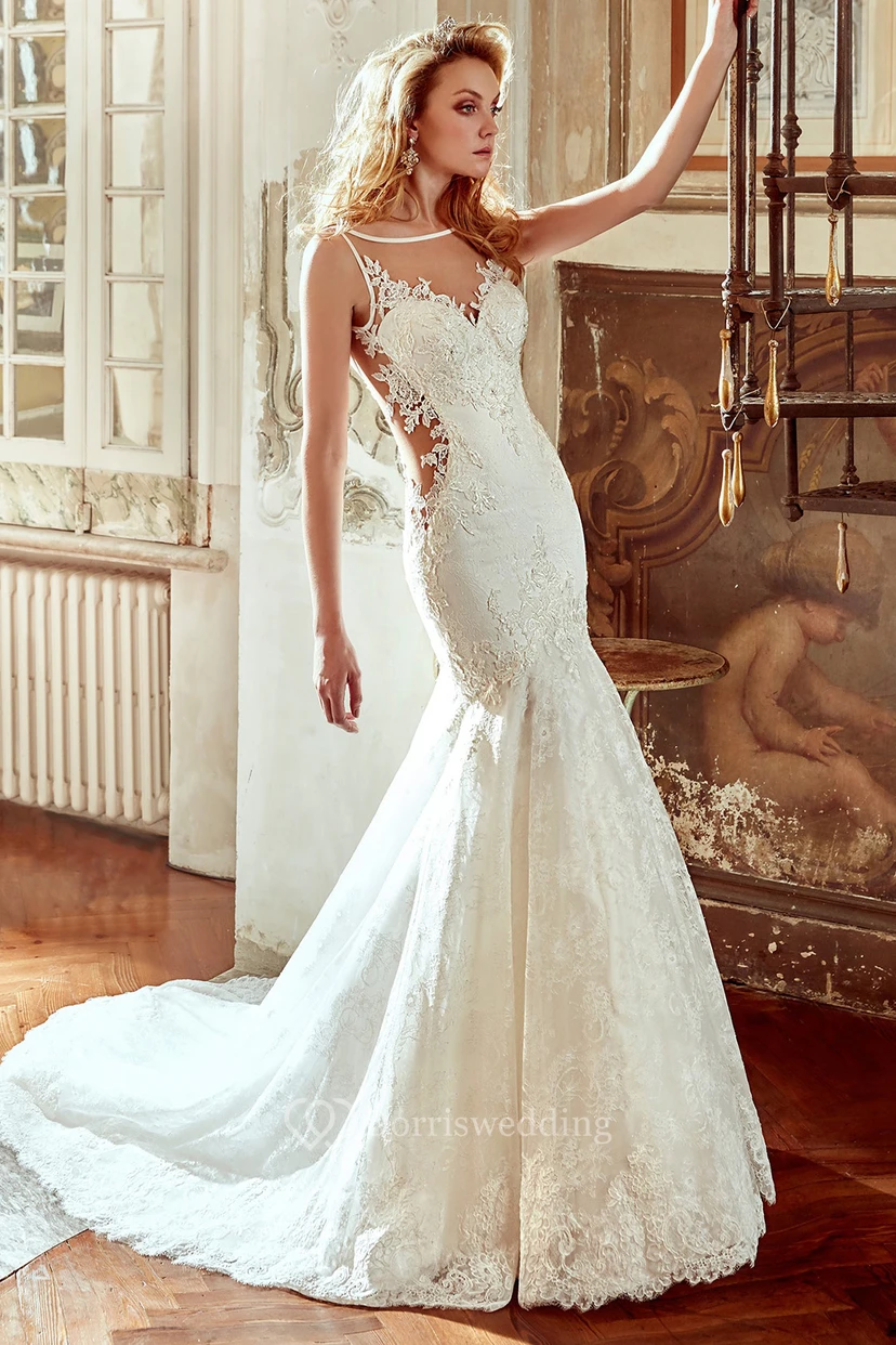Brautkleid aus Spitze mit herzförmigem Herzausschnitt, Meerjungfrauen-Stil und offenem Rücken