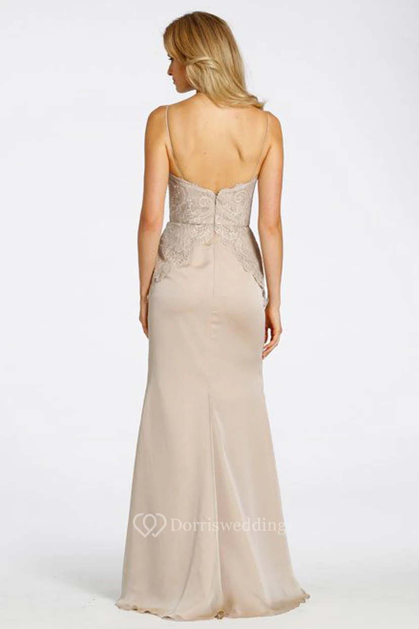 Floor-Length Spaghetti Jeweled Chiffon Bridesmaid Dress With Lace And V Back view 2