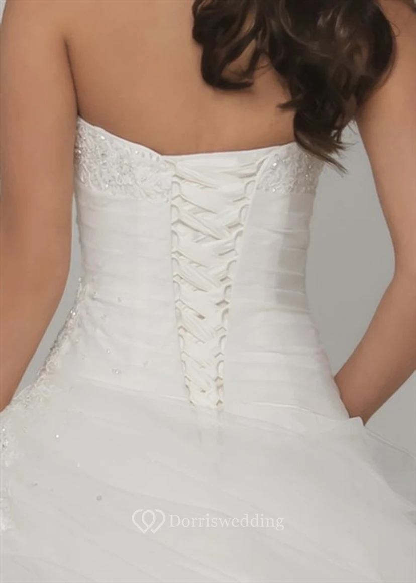 Ball Gown Sleeveless Strapless Long Beaded Tulle Wedding Dress With Pick Up view 4