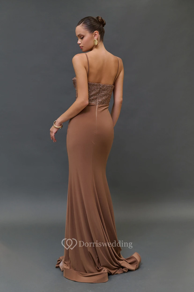 Sexy Spaghetti Ruched Sheath Split Dress with Sequin view 2