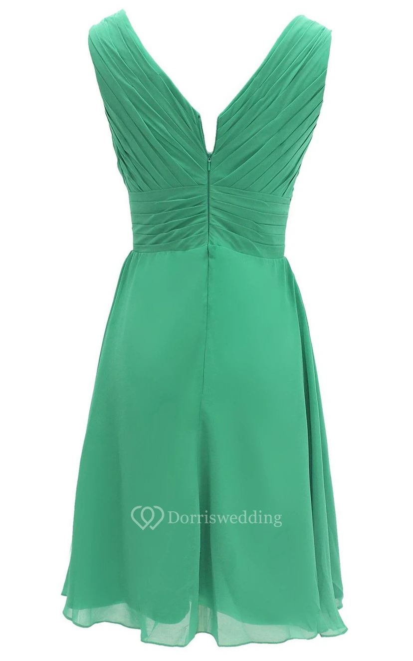Elegant V-neckline Chiffon Dress With Basque Waist view 2