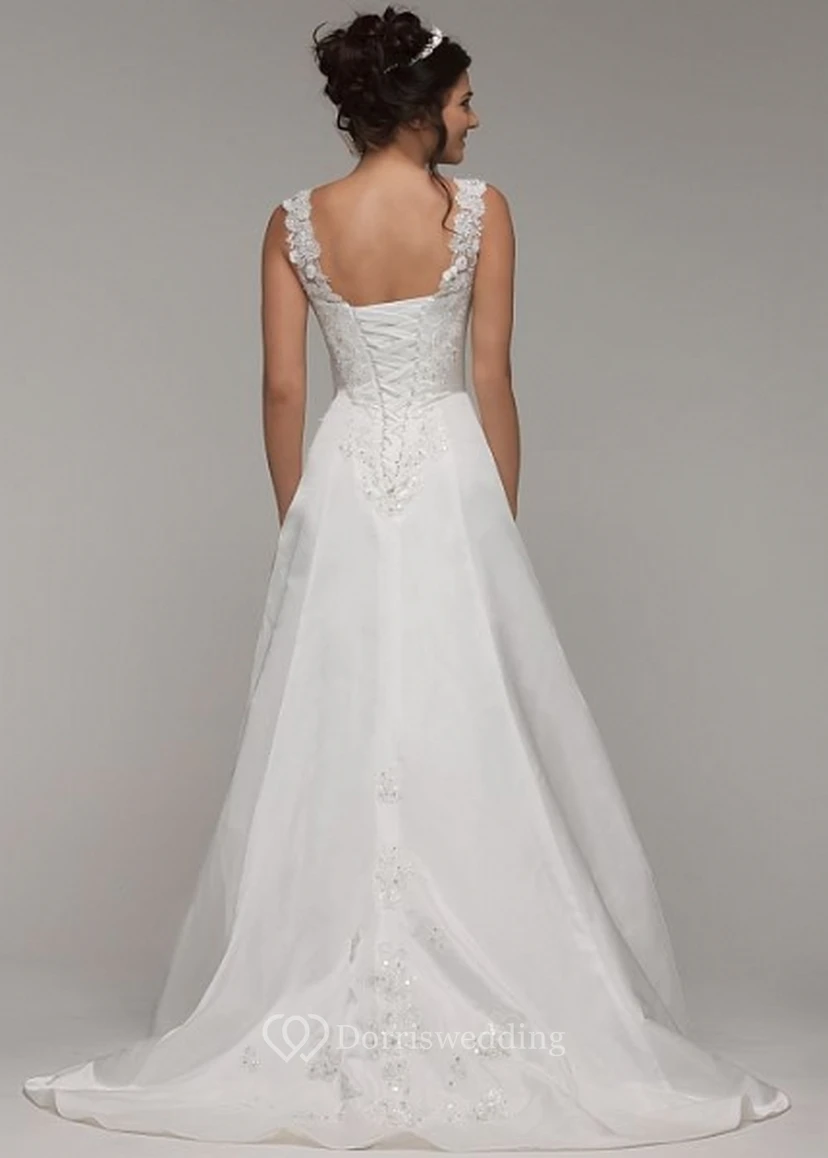 Vestidos de novia de corte A, con drapeado lateral, escote en V, sin mangas, de satén elástico y con apliques. view 2