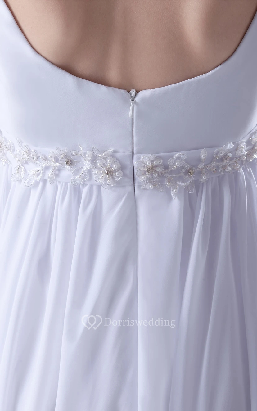 Square-Neck Empire Chiffon Dress With Beaded Sash view 6