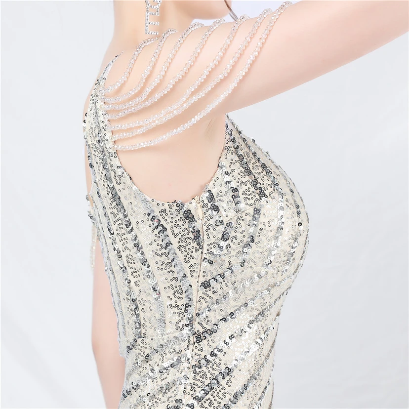 Craft Sequined Velvet Bottom Handmade Beaded Long Elegant Light Luxury Evening Dress view 79
