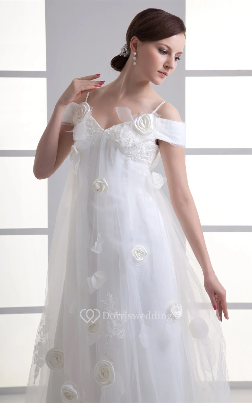 Glossy Sleeveless a Line Satin Off the Shoulder Wedding Dresses view 5