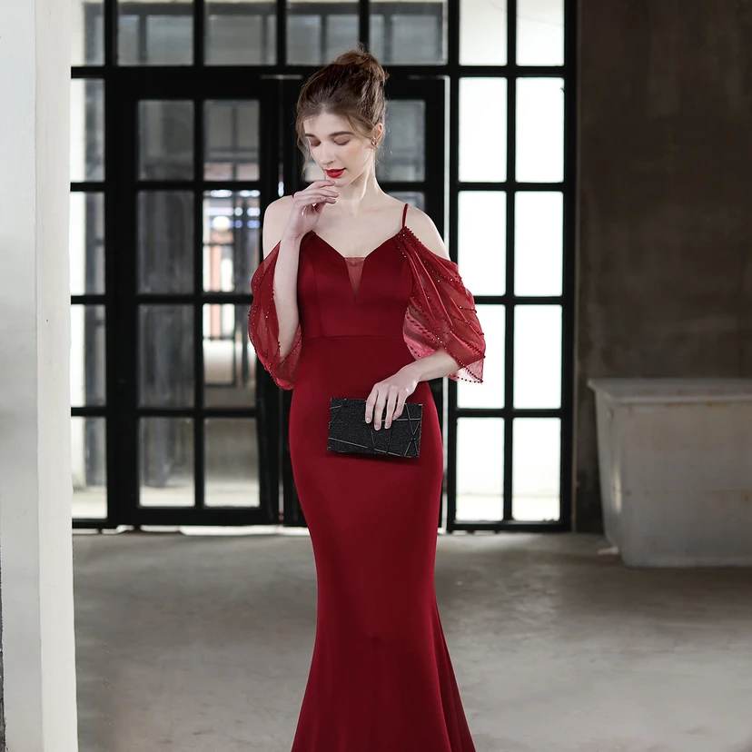 Toast Dress Bride Long Sling Thank You Banquet Slim Fishtail Skirt Wedding Car Model Exhibition Dress view 23