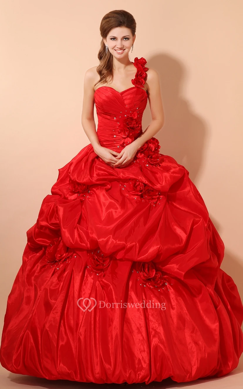 Flamboyant Sweetheart A-Line Ball Gown With Flower and Pick-Up Ruffles