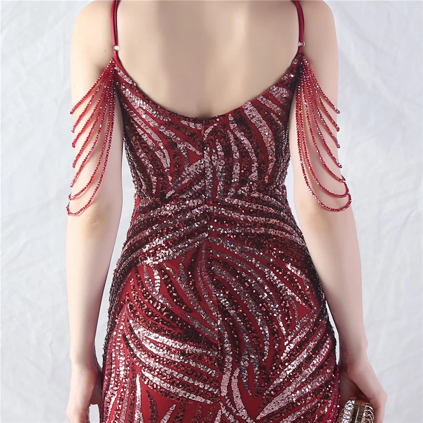 Layered Beads Spliced ​​Mesh High-End Evening Dress view 90