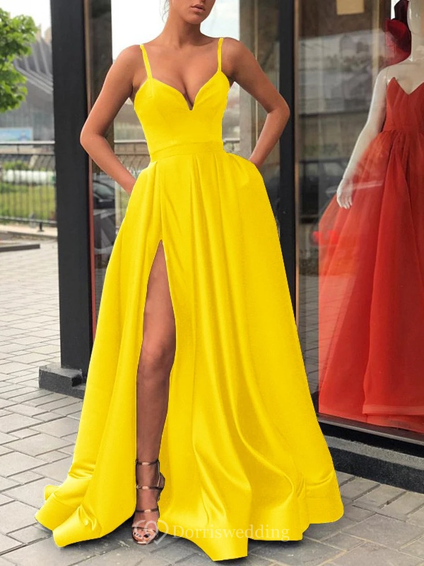 Spaghetti Satin Black Empire A-line Solid Prom Dress view 25