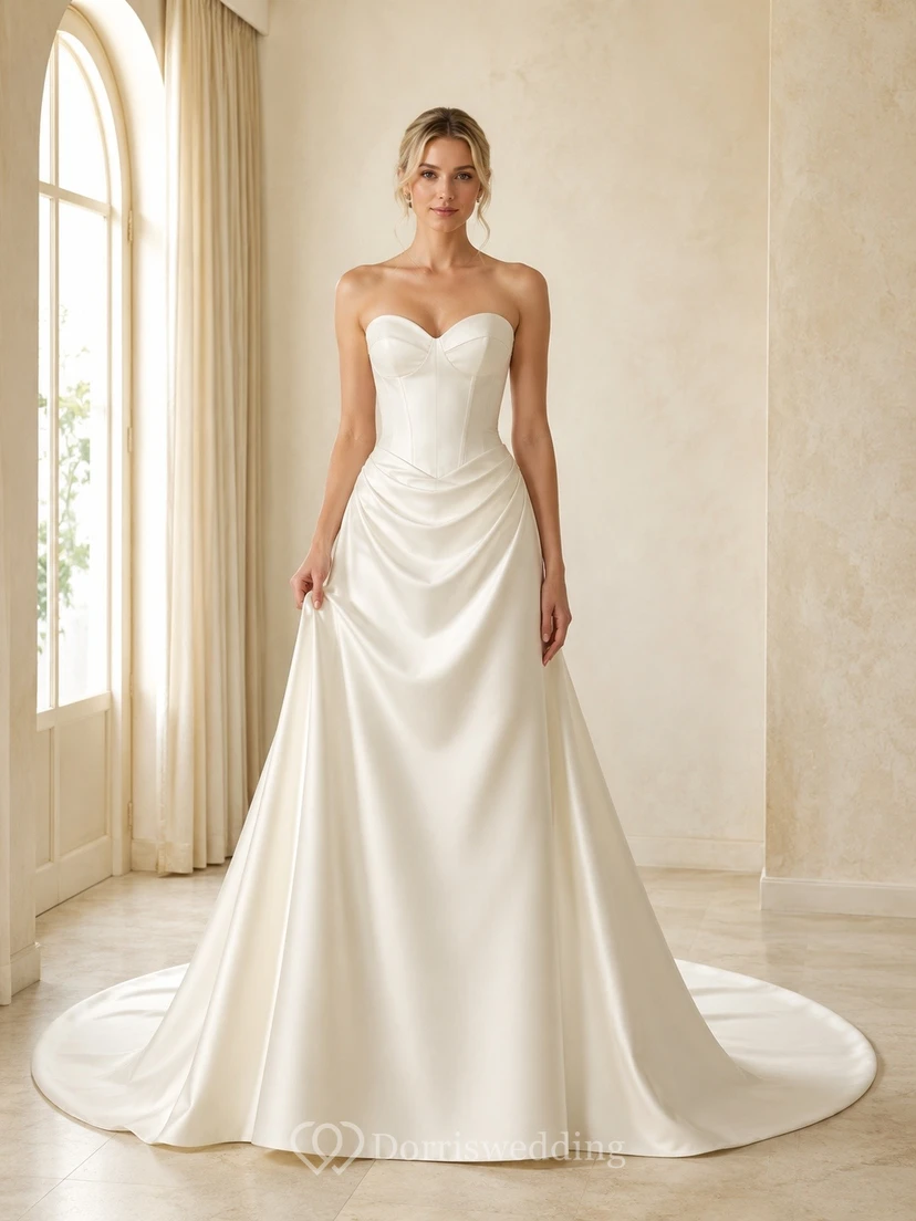 Sheath Draped Sweep Train Bridal Ceremony Wedding Dress Formal