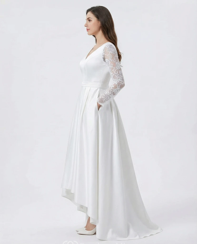 Long Sleeve High-Low Evening Prom Guest Dress view 3