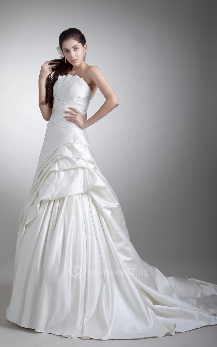 Unique Sleeveless Satin Strapless a Line Most Wedding Dresses view 4