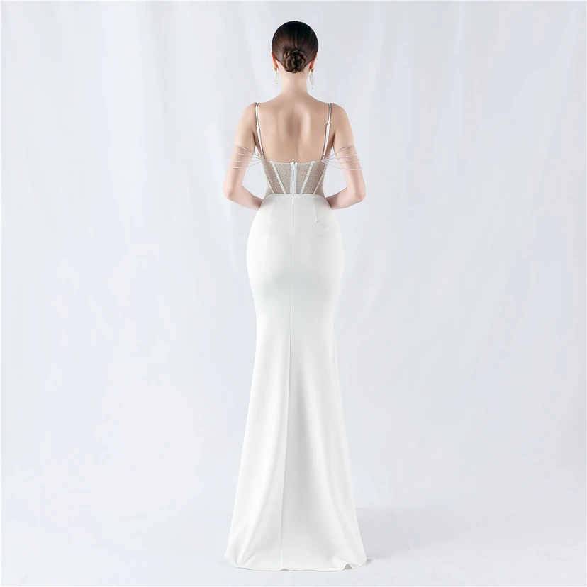Vestido de noche con cintura de espiga, bordado de diamantes de imitación, ideal para banquetes y presentaciones. view 47