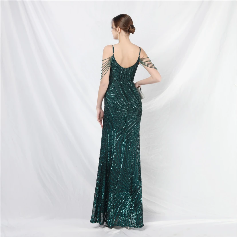 Robe de soirée ultra-résistante à rayures perlées et sequins view 65