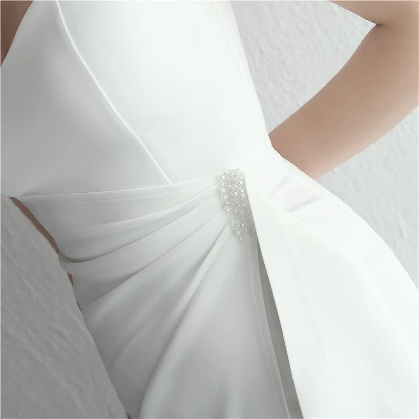 Satin-Kleid mit Perlenbesatz, langem Schlitz, schmal geschnitten, Meerjungfrauenschnitt, für Promi-Dinner, Hochzeiten, Autoausstellungen, Modellbau view 9