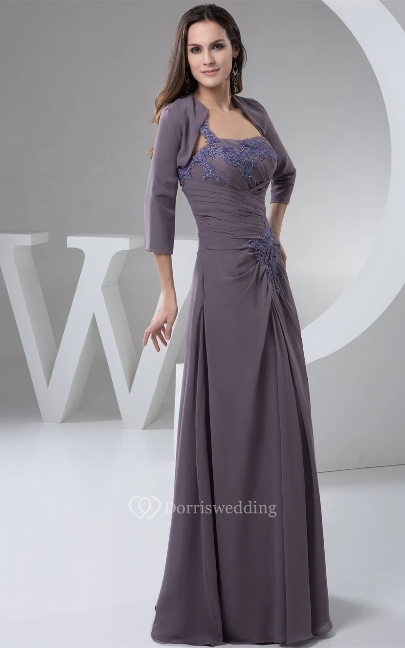 Trägerloses Etuikleid aus Chiffon mit Bolero und Spitze view 5