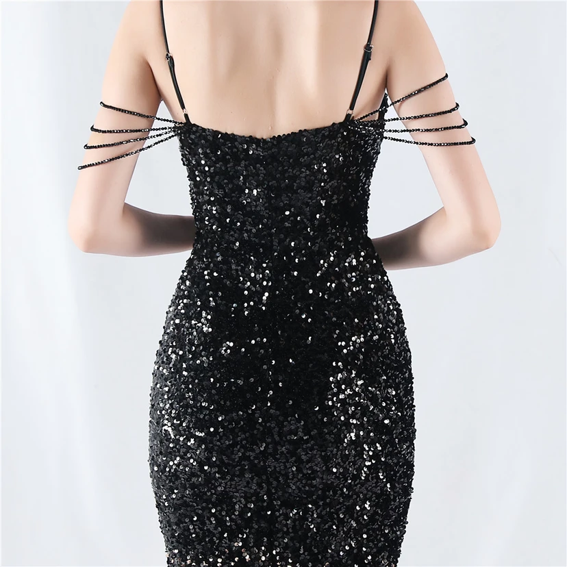 Velvet-Bottom Gradient Sequined Sexy Beaded Suspender Evening Dress view 56