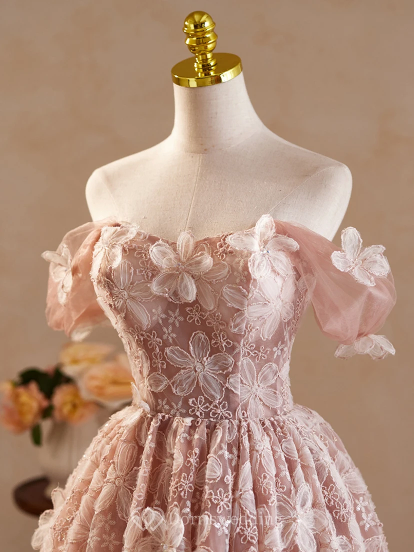 Robe rose à fleurs à épaules dénudées view 3