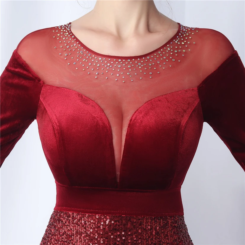 Long-Sleeved Fishtail Evening Dress High-End Atmosphere Elegant Banquet Temperament Velvet Aura Queen view 8