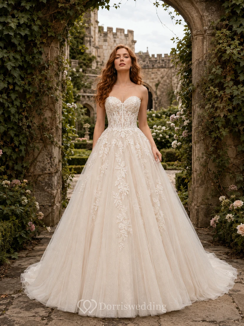 Robe de mariée en tulle à décolleté cœur, style château, robe de bal