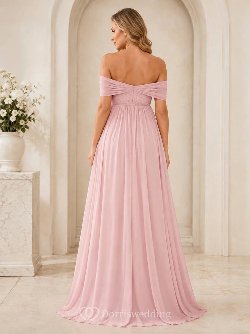 Maternity Empire Formal Off-shoulder A-line Chiffon Floor-length Evening Dress view 2