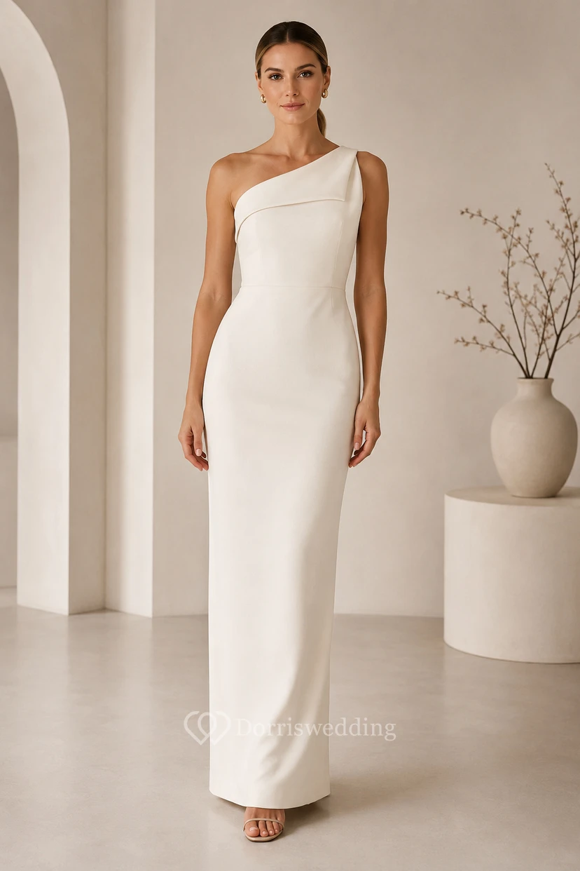Ivory One Shoulder Sheath Formal Dress
