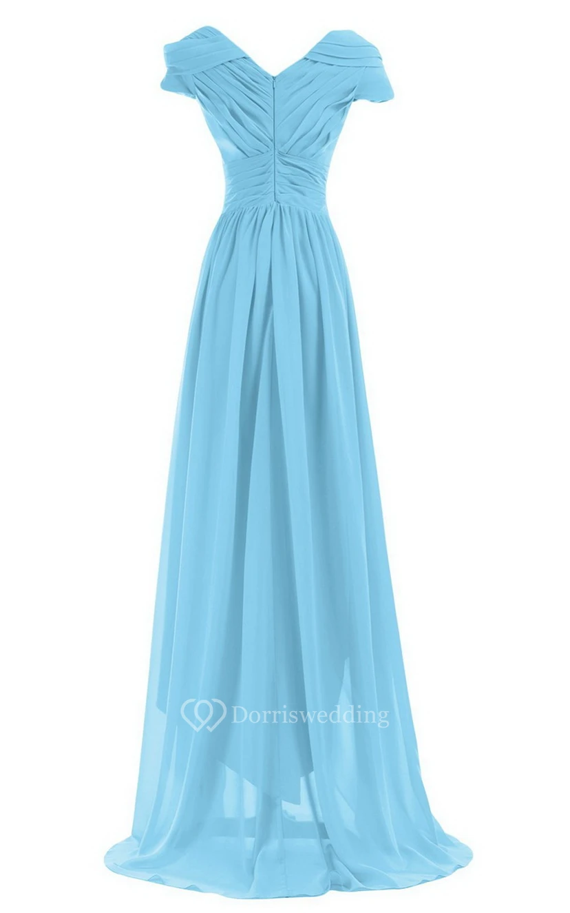 Short-sleeved Highlow Empire Ruched Chiffon Dress view 18