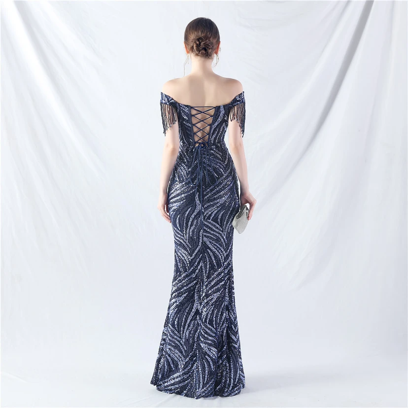 Palace Herringbone Waist Strap Heavy-Crafted Beaded High-End Evening Dress view 26
