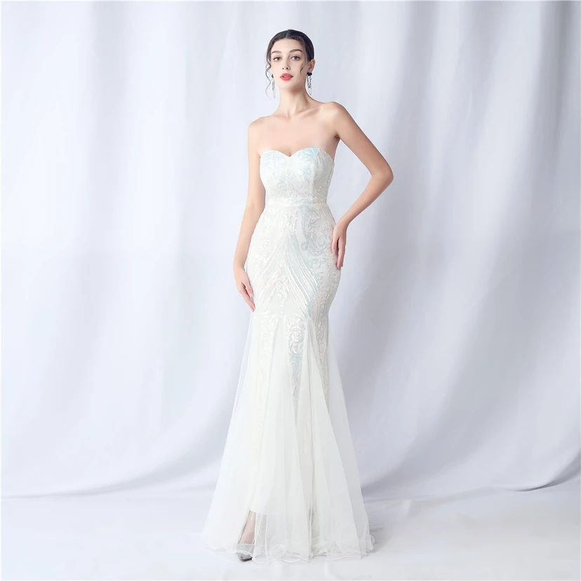 Positionierung Blumenschnitt Netz Pailletten Hochzeitsdinner Toast Party Abendkleid view 19
