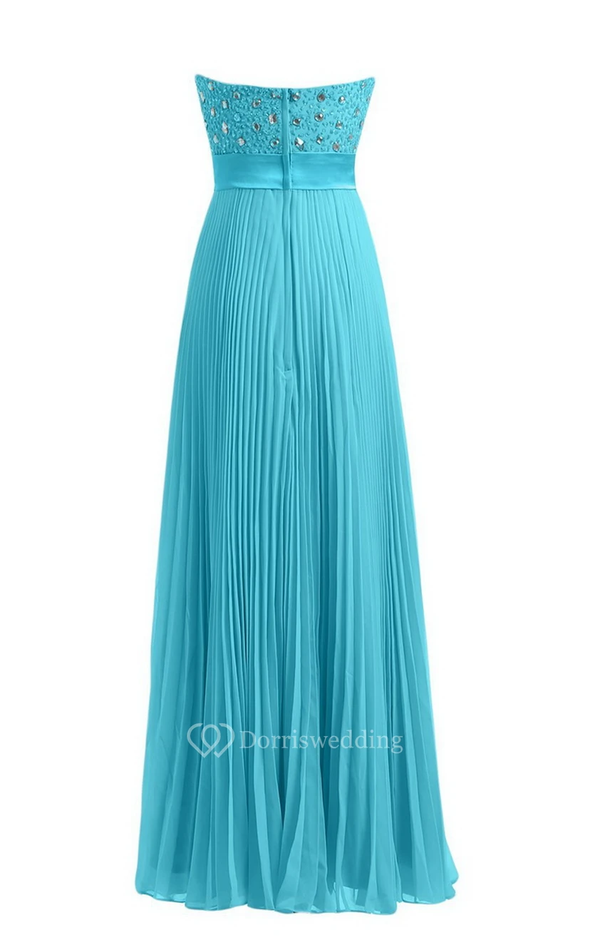 Strapless Empire Long Pleated Dress With Rhinestones view 2