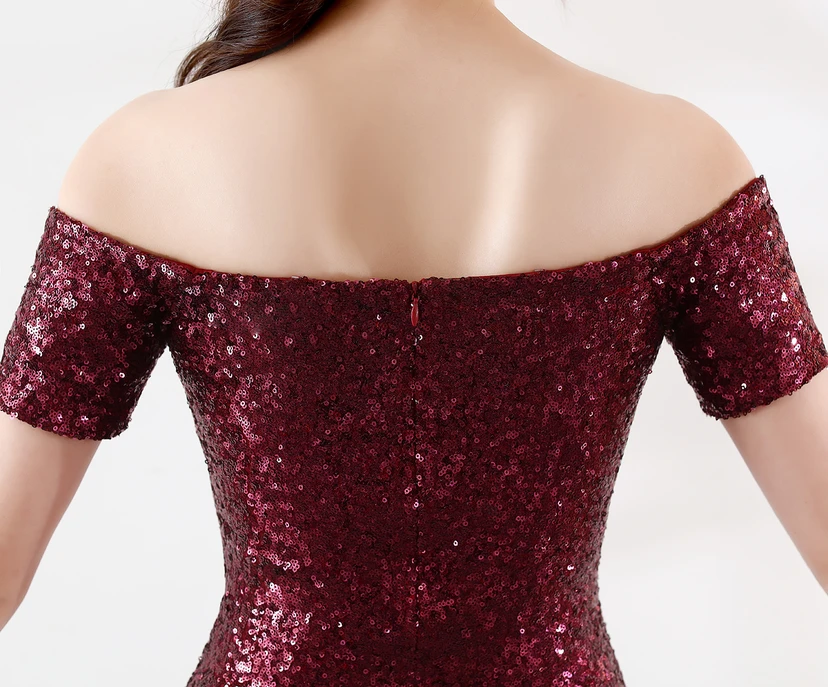 Robe asymétrique à manches courtes, style européen et américain, sequins dégradés, robe de soirée de mariage ou de banquet. view 12