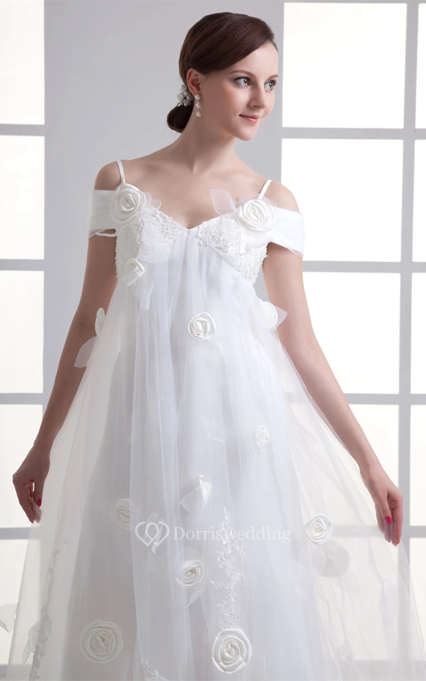 Glossy Sleeveless a Line Satin Off the Shoulder Wedding Dresses view 4