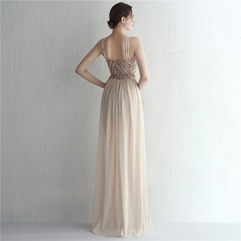 Paillettenbesetzter Chiffonrock mit Blumenmuster, handgefertigt mit Perlen und Neckholder-Ausschnitt, elegant und kühl, perfekt für festliche Anlässe. view 40