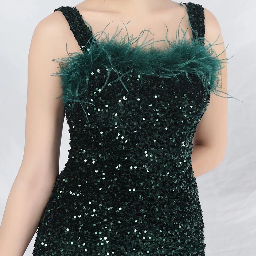 Craft Ostrich Feather Velvet Sequined Evening Dress view 63
