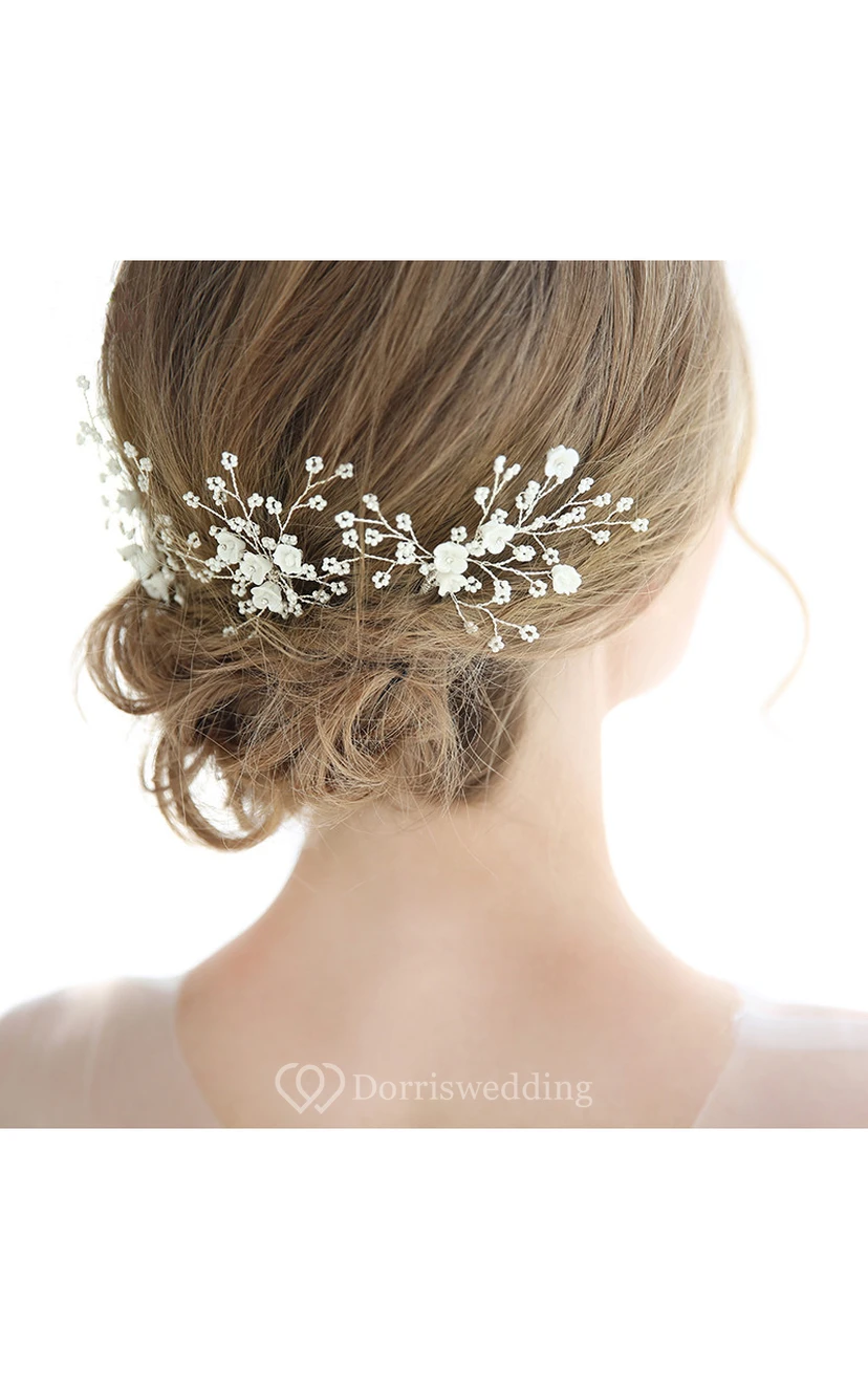 Bridal Headdress Handmade Pearl Flower Hair Band view 2