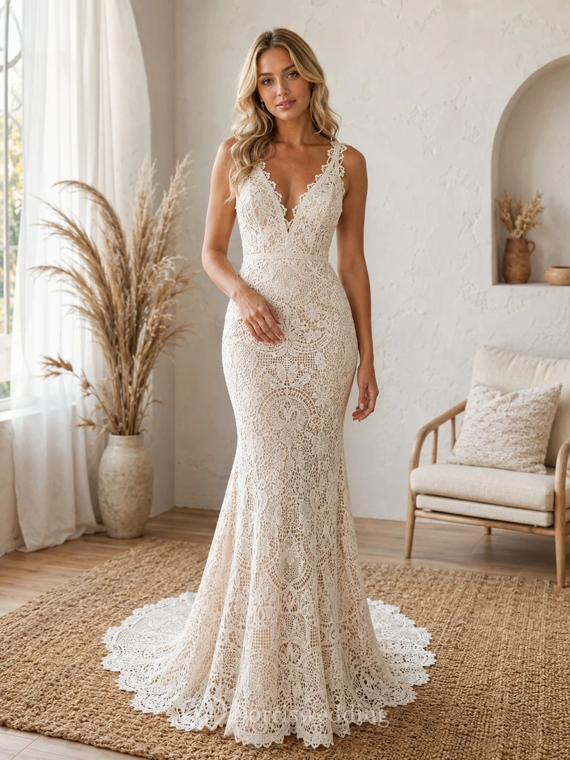 Elegantes, langärmeliges, hochgeschlossenes A-Linien-Brautkleid mit Bolero aus Spitze und Schleppe