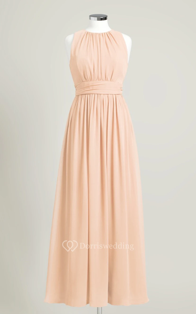 Impressive Long-Chiffon Sleeveless Jewel-Neck Dress view 4