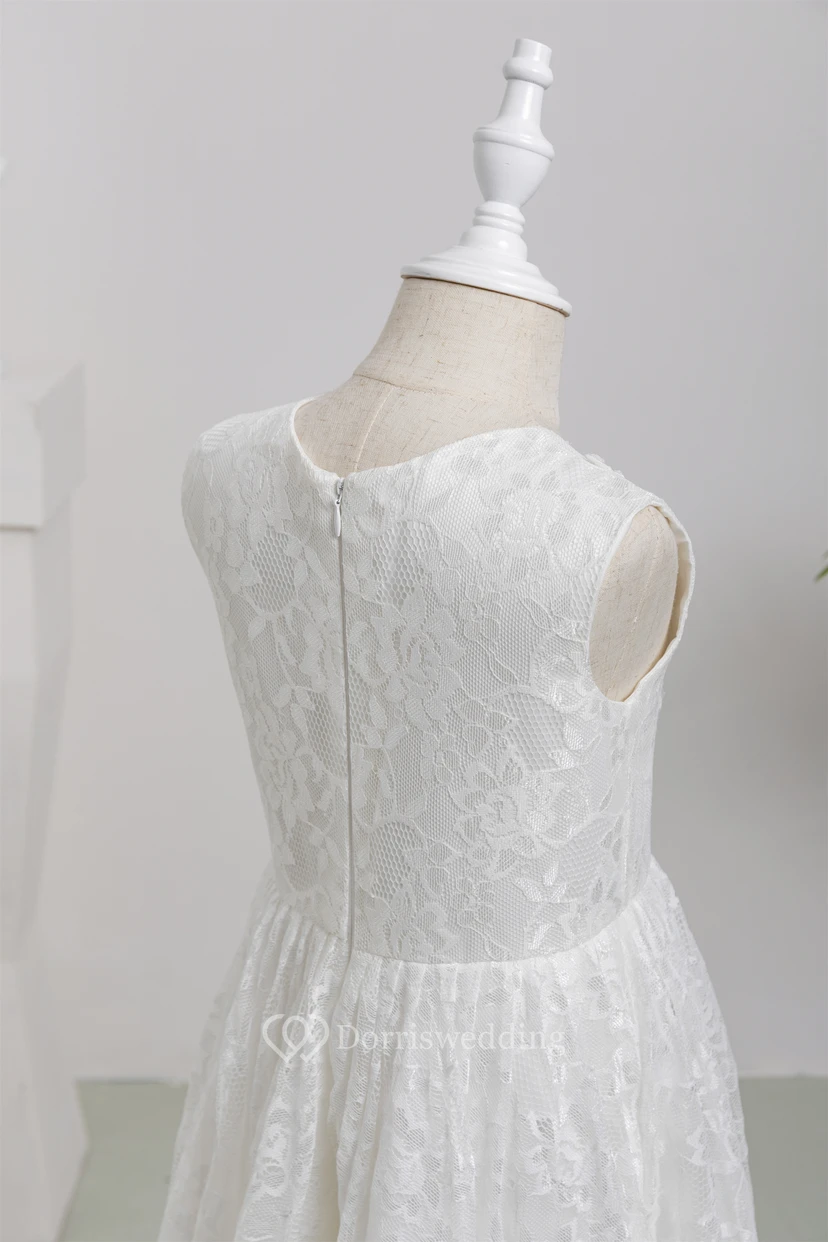 First Communion White Lace Long Layered Flowergirl Dress view 9