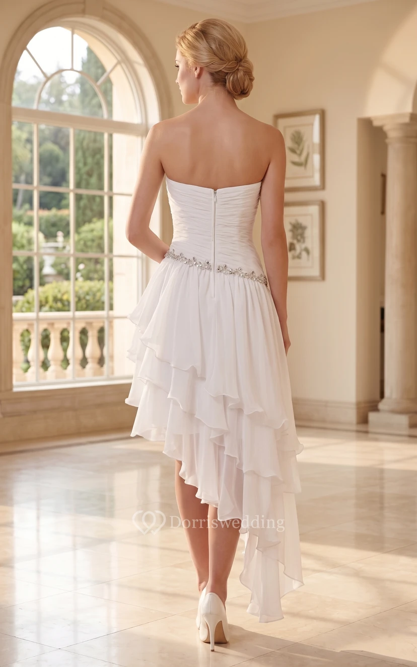 Sweetheart Midi-length Asymmetrical Layered Chiffon Dress view 2