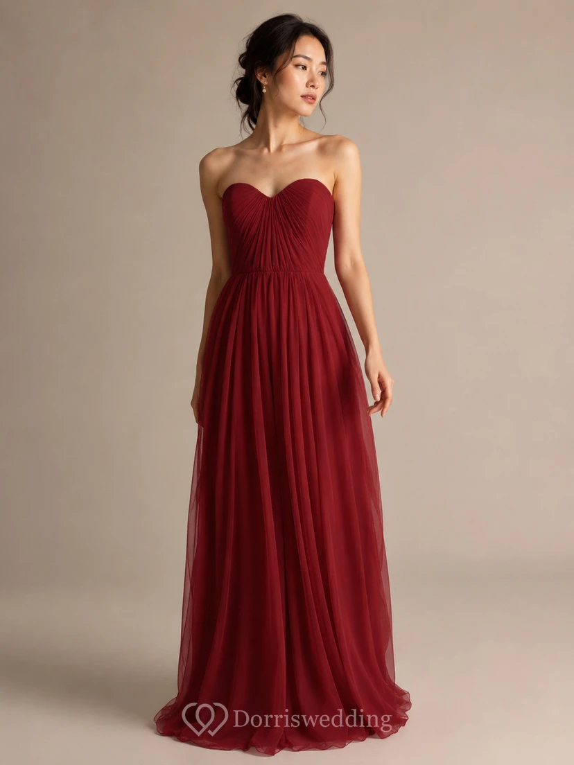 Sweetheart Pleated Chiffon A-line Gown With Zipper Back view 7