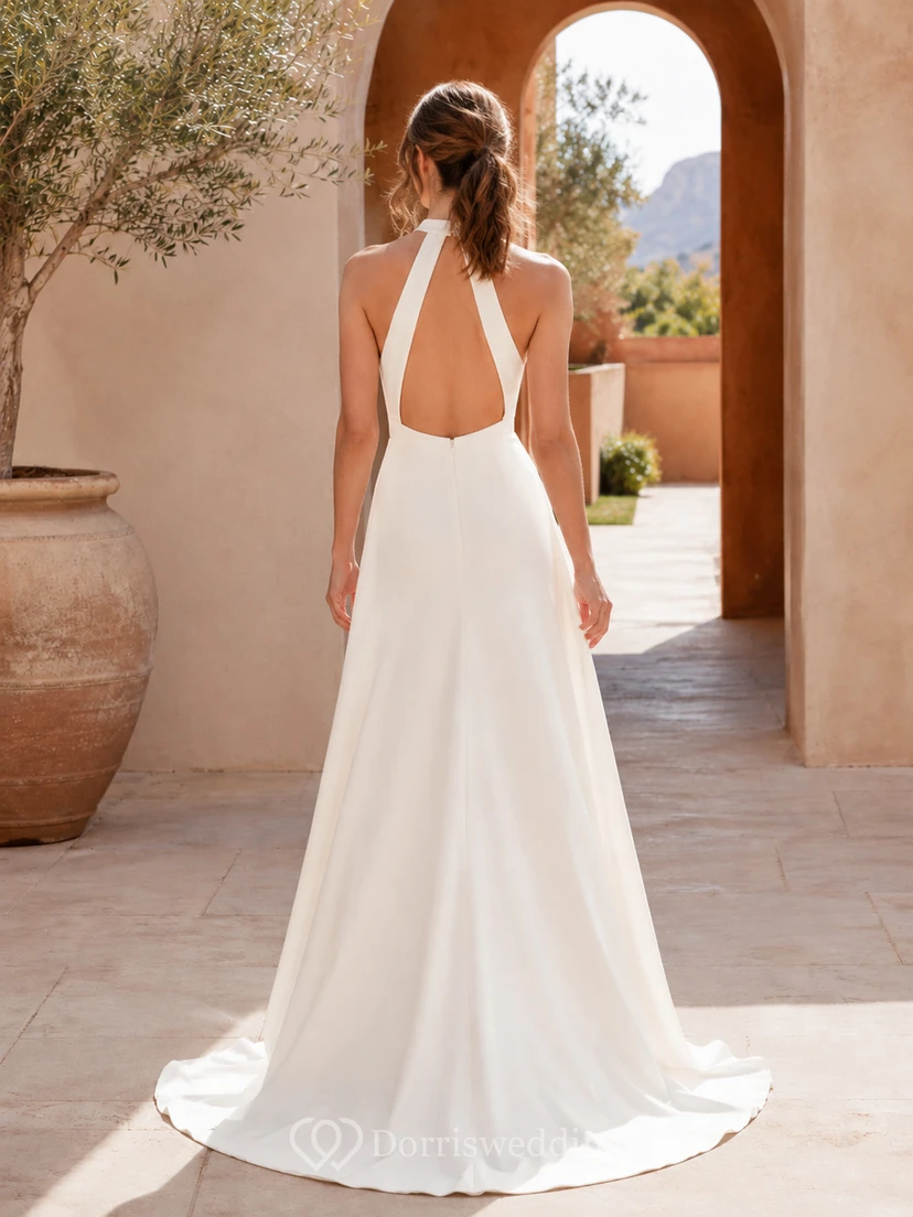 Robe de mariée trapèze dos nu à col montant pour escapade dans le désert view 2