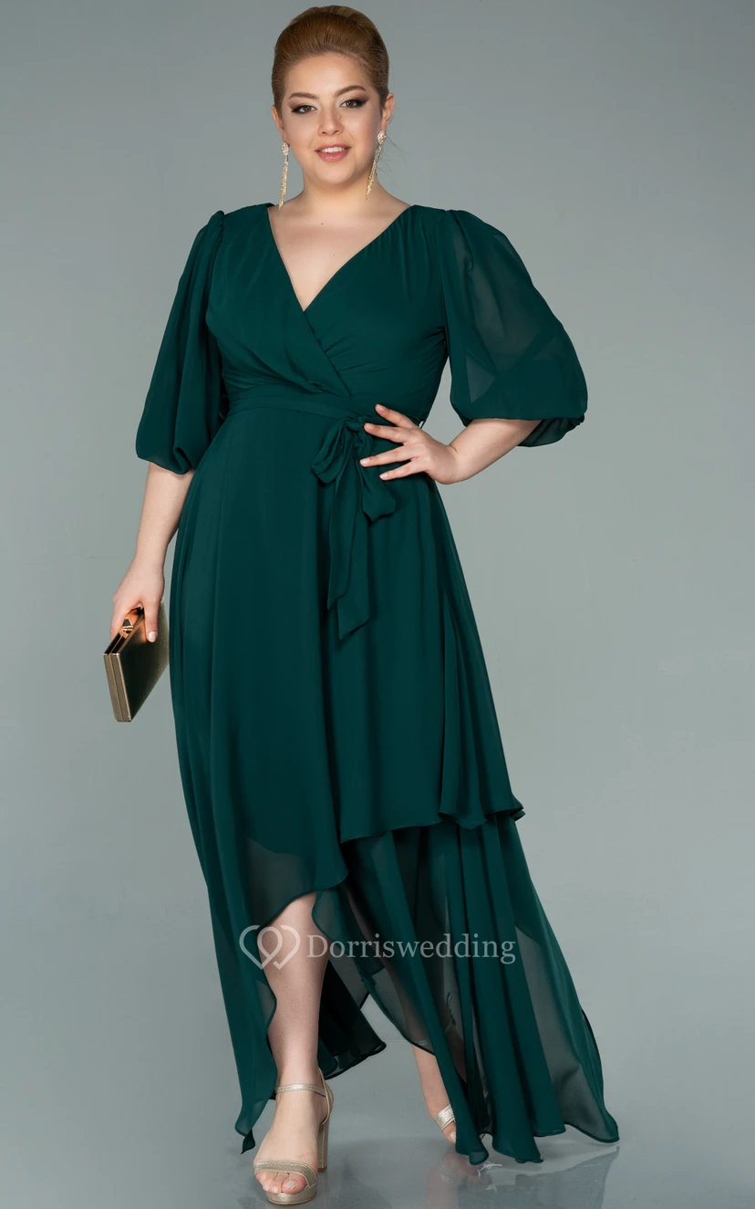 V-neck Half-sleeve Chiffon Empire Petal A-line Formal Plus Size Dress view 13