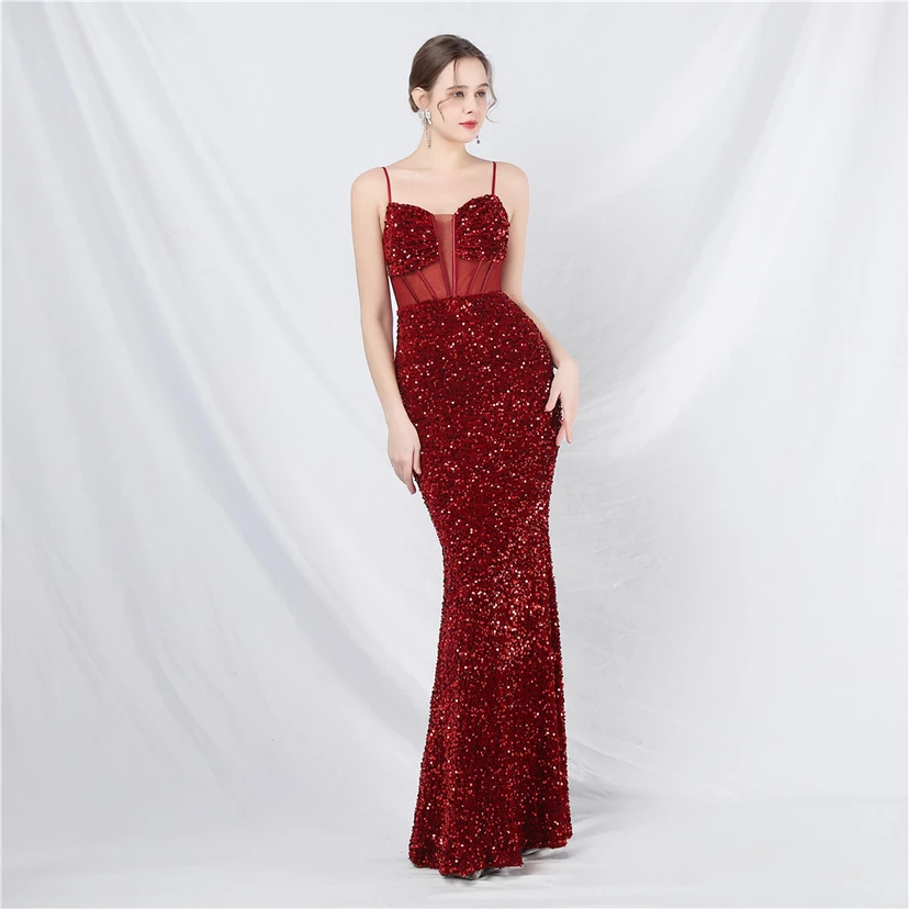Palace Style Heavy Fishbone Waist Mesh Sequined High-End Evening Dress view 26