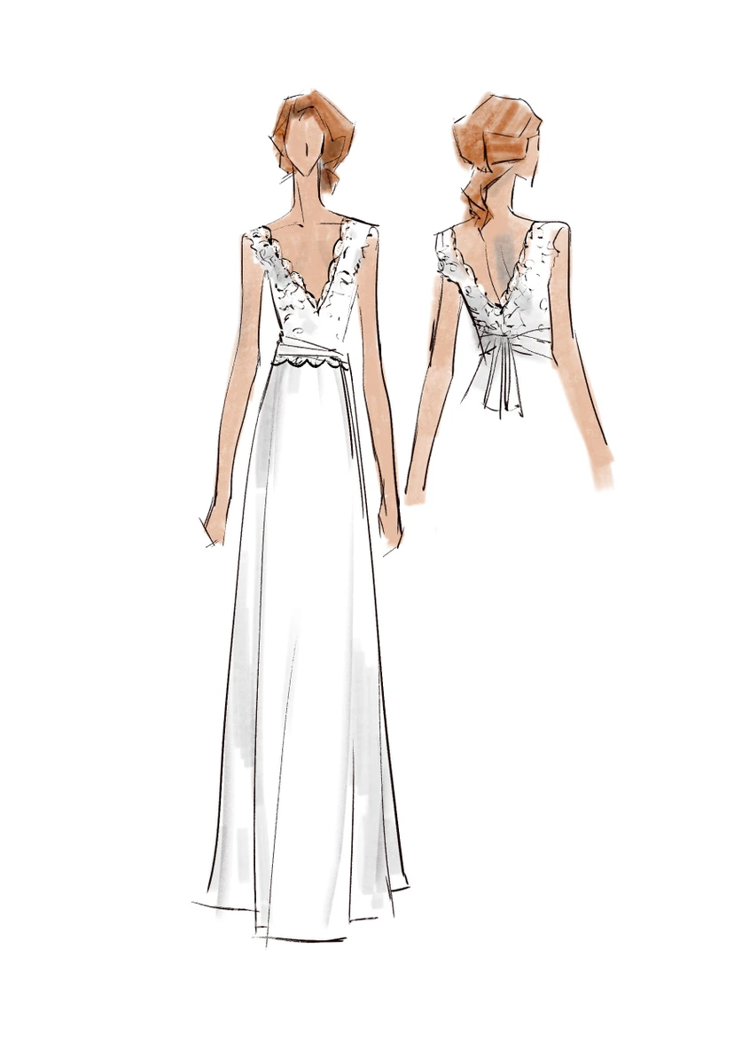 Plunged Sleeveless Chiffon Pleated Wedding Dress With Lace And Bow view 4
