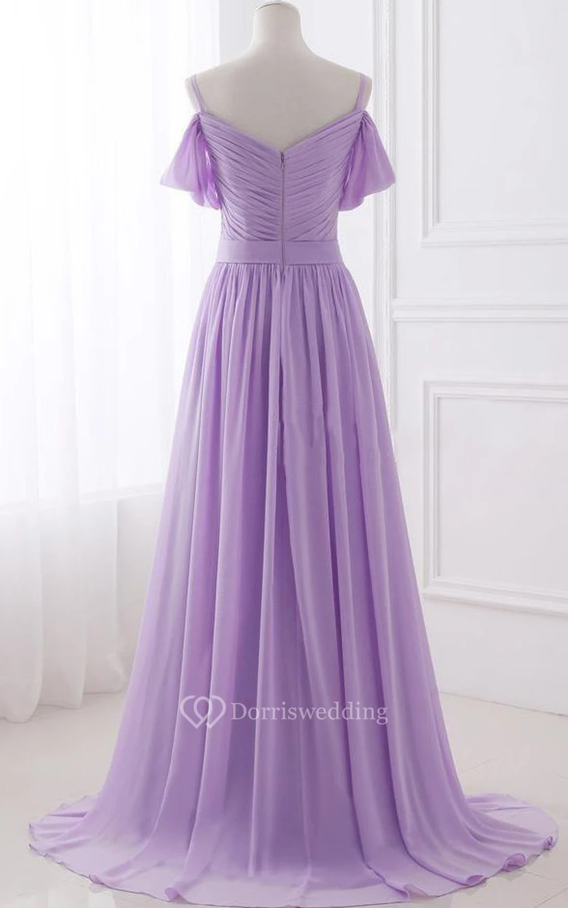 Vestido de gasa con tirantes finos y pliegues view 2